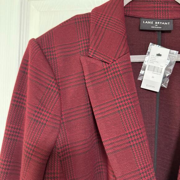 Lane Bryant New Women's Burgundy Plaid Single Button Blazer Jacket Size 20 - Picture 7 of 15